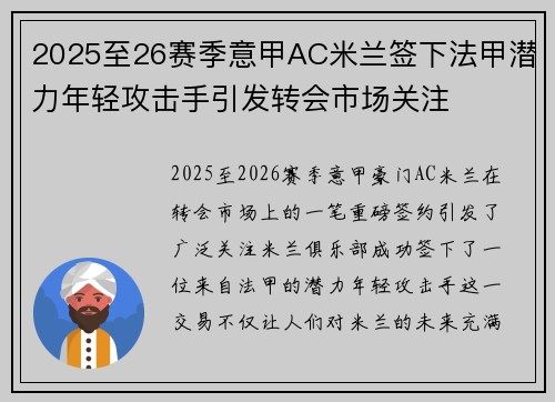 2025至26赛季意甲AC米兰签下法甲潜力年轻攻击手引发转会市场关注 2025至26赛季意甲AC米兰签下法甲潜力年轻攻击手引发转会市场关注